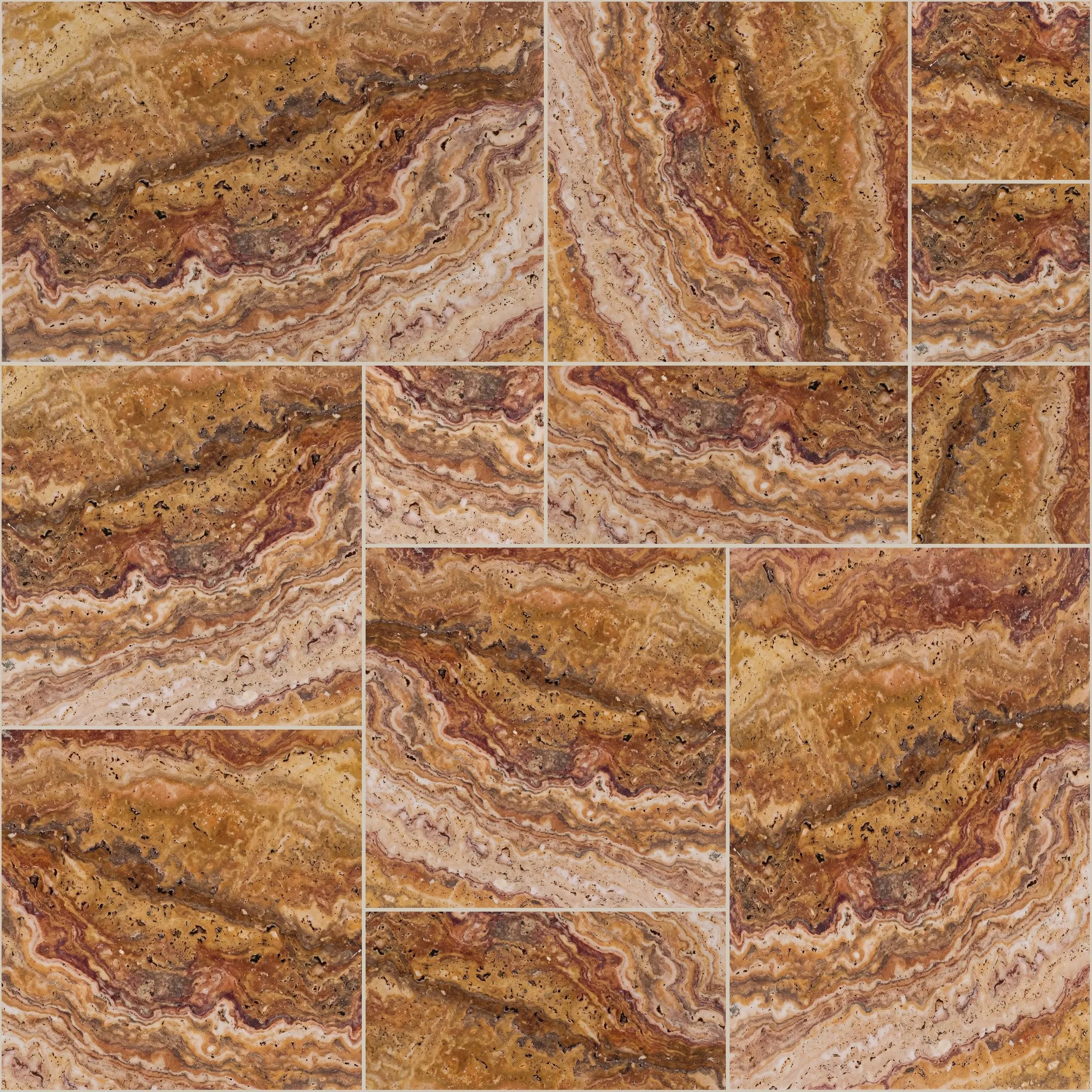 Autumn Turkish travertine, Pattern set, tumbled finish