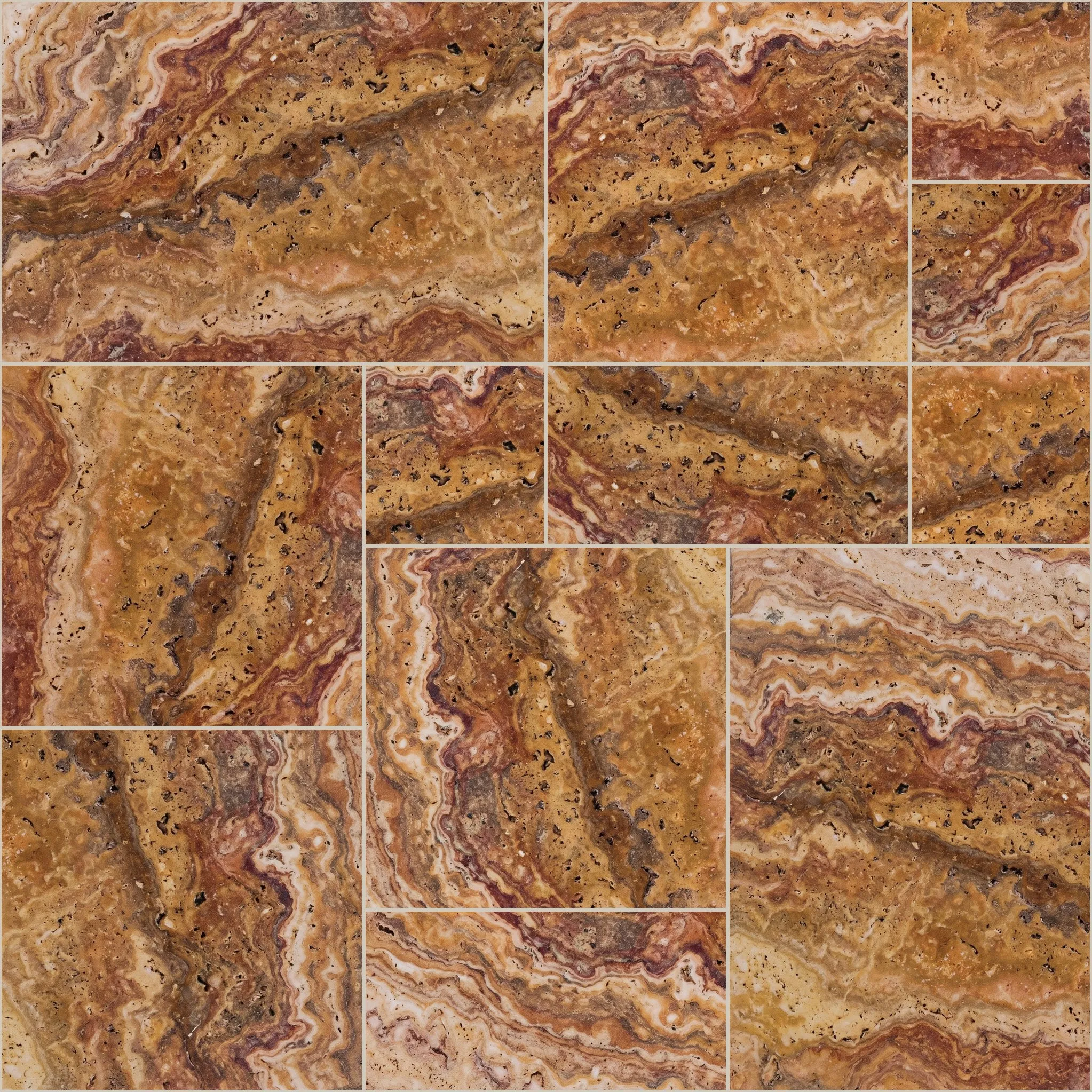 Autumn Turkish travertine, Pattern set, tumbled finish