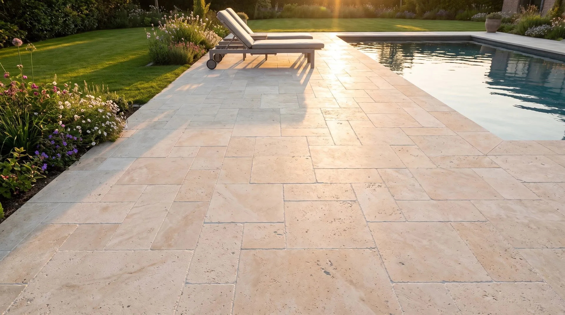 Mix Clair Premium travertine — Garden scene