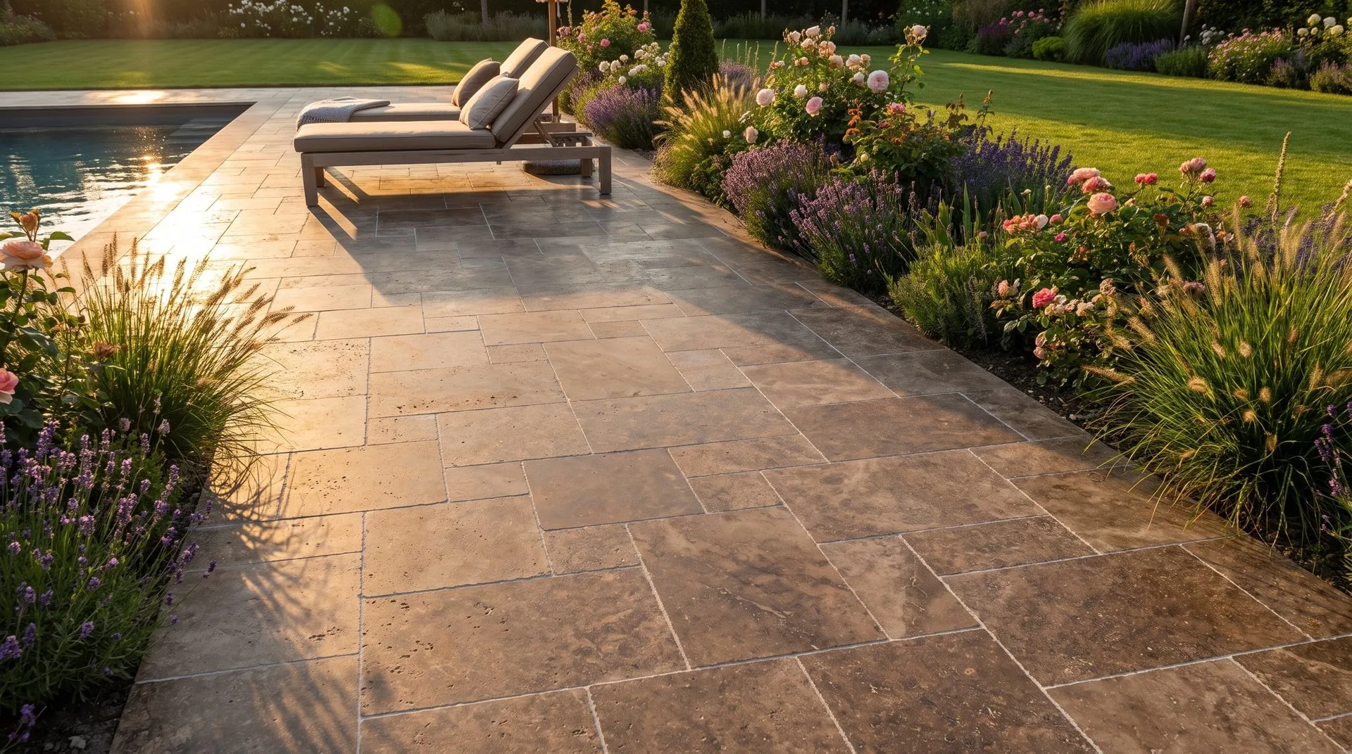 Noche travertine — Garden scene