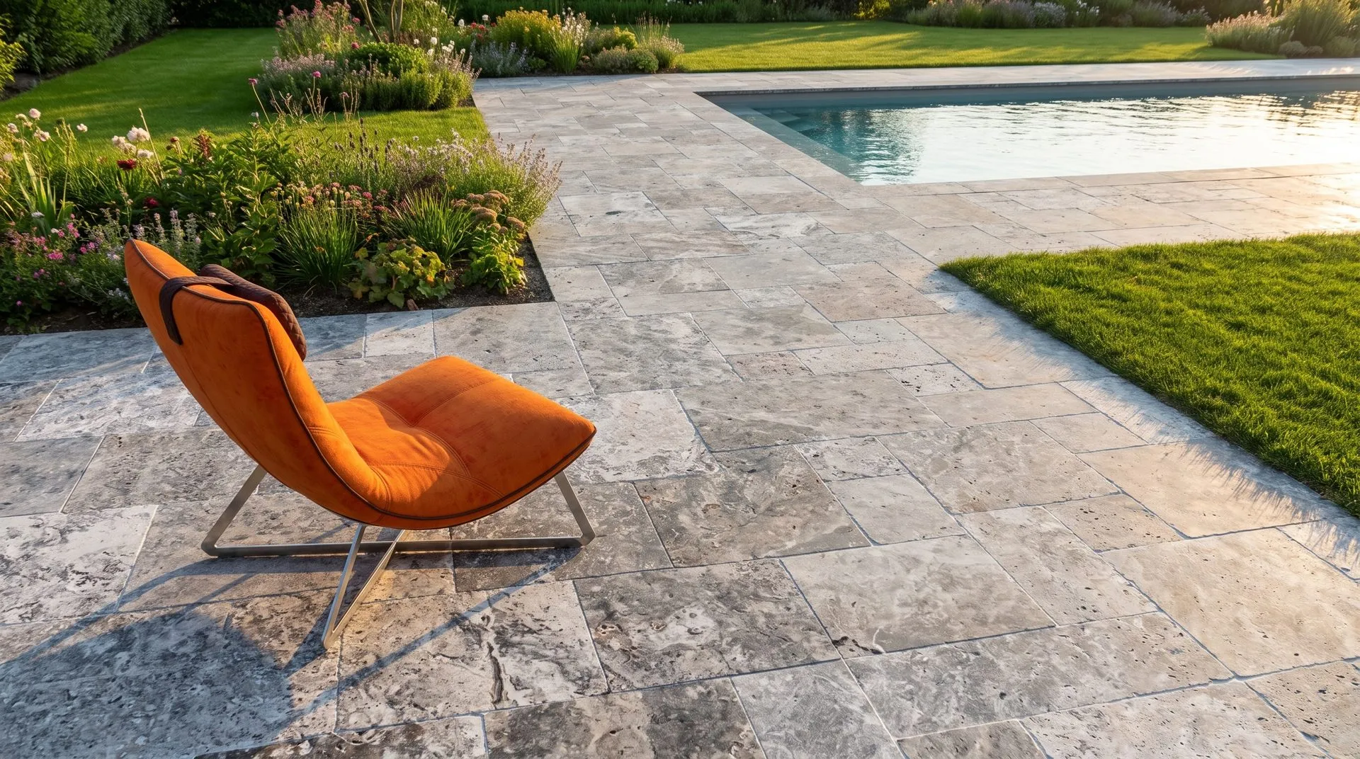 Silver Comm travertine — Garden scene