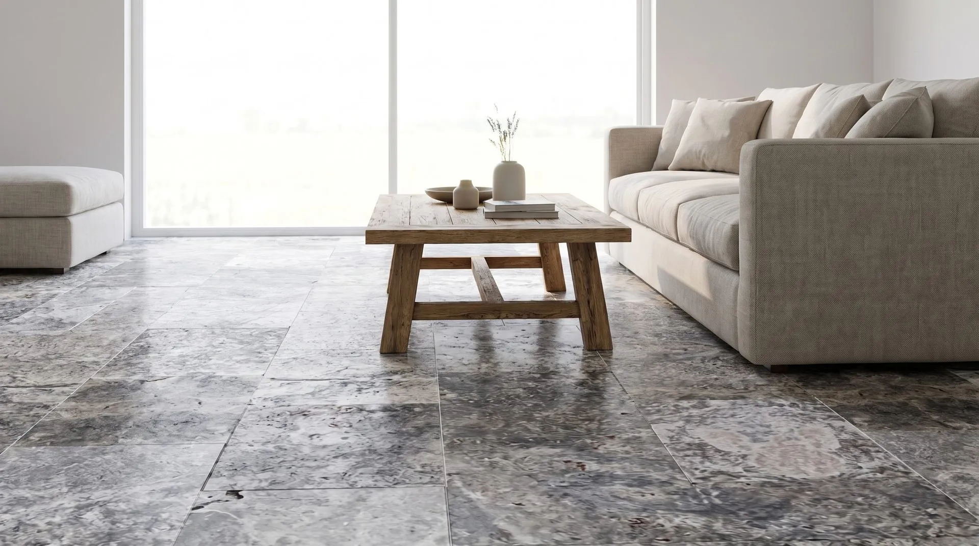 Silver Comm travertine — Living space scene