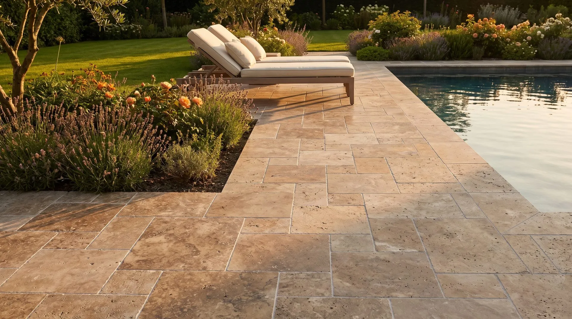 Standard Mix travertine — Garden scene